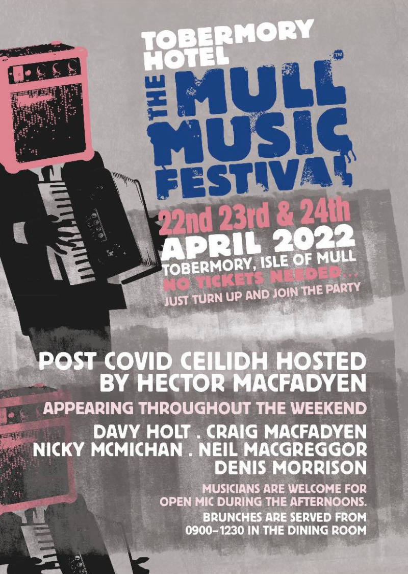 Mull Music Festival 2022 poster for Tobermory Hotel