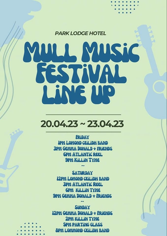 Mull Music Festival 2023 poster for The Park Lodge Hotel