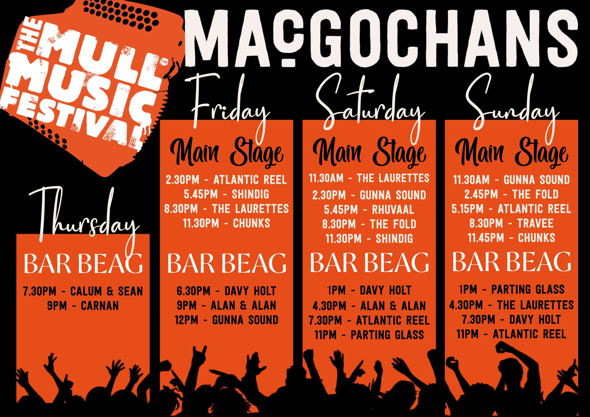 Mull Music Festival 2023 poster for MacGochans Tobermory
